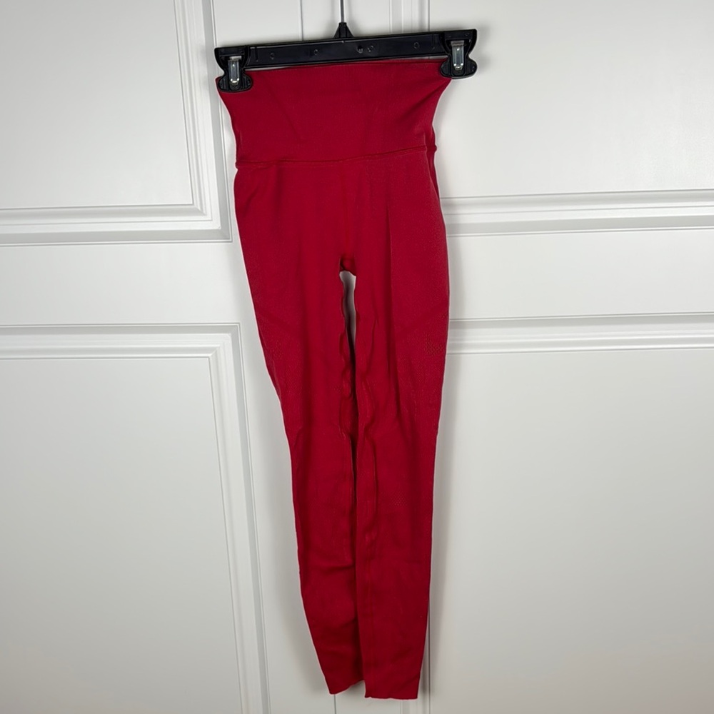 Red Ribbed Waistband Leggings